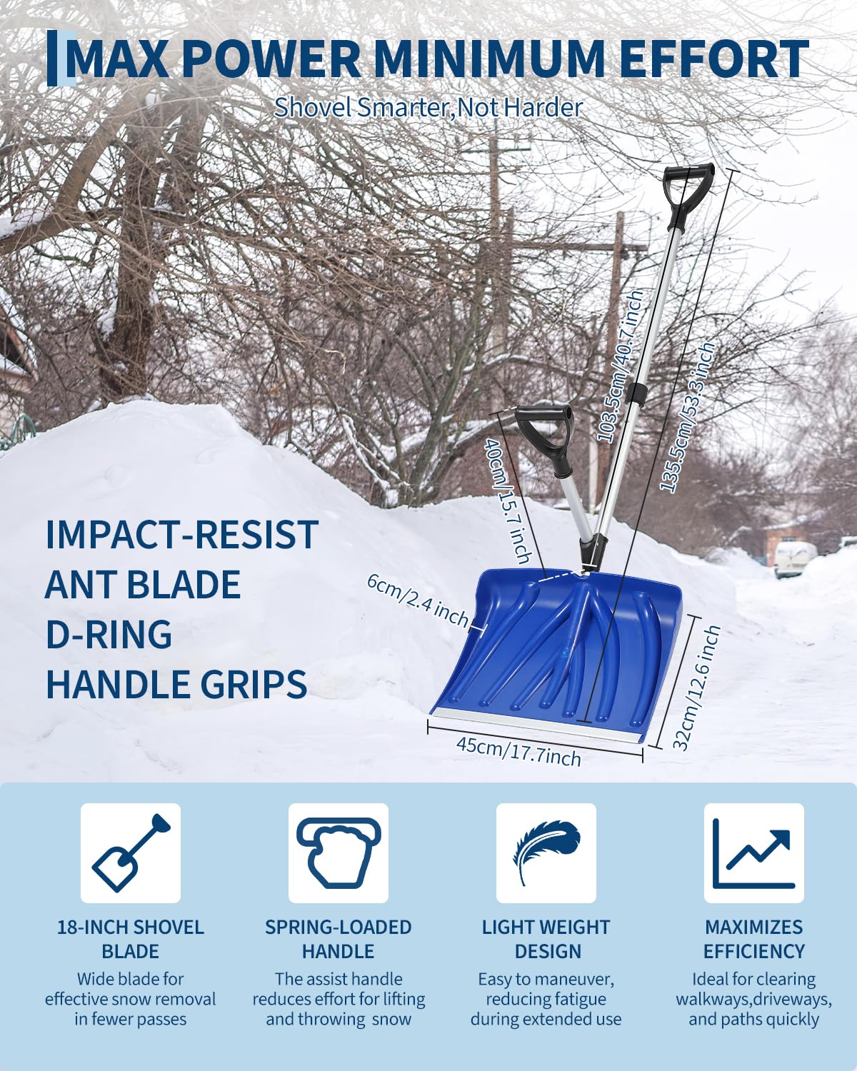 Ergonomic Snow Shovel With Ass - Knob Aluminum review and price